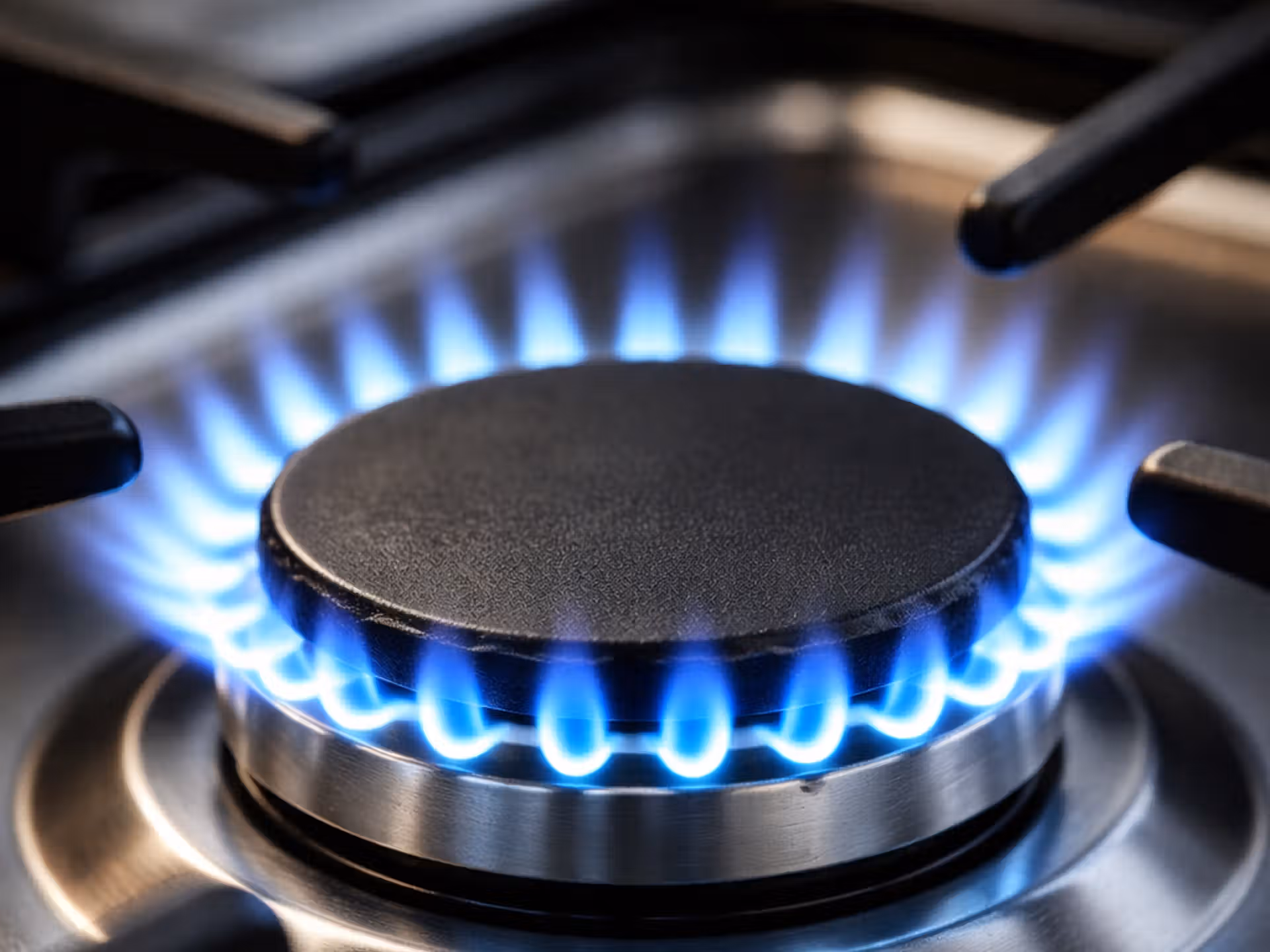 Bruleur à gaz en fonctionnement, belles flammes bleues