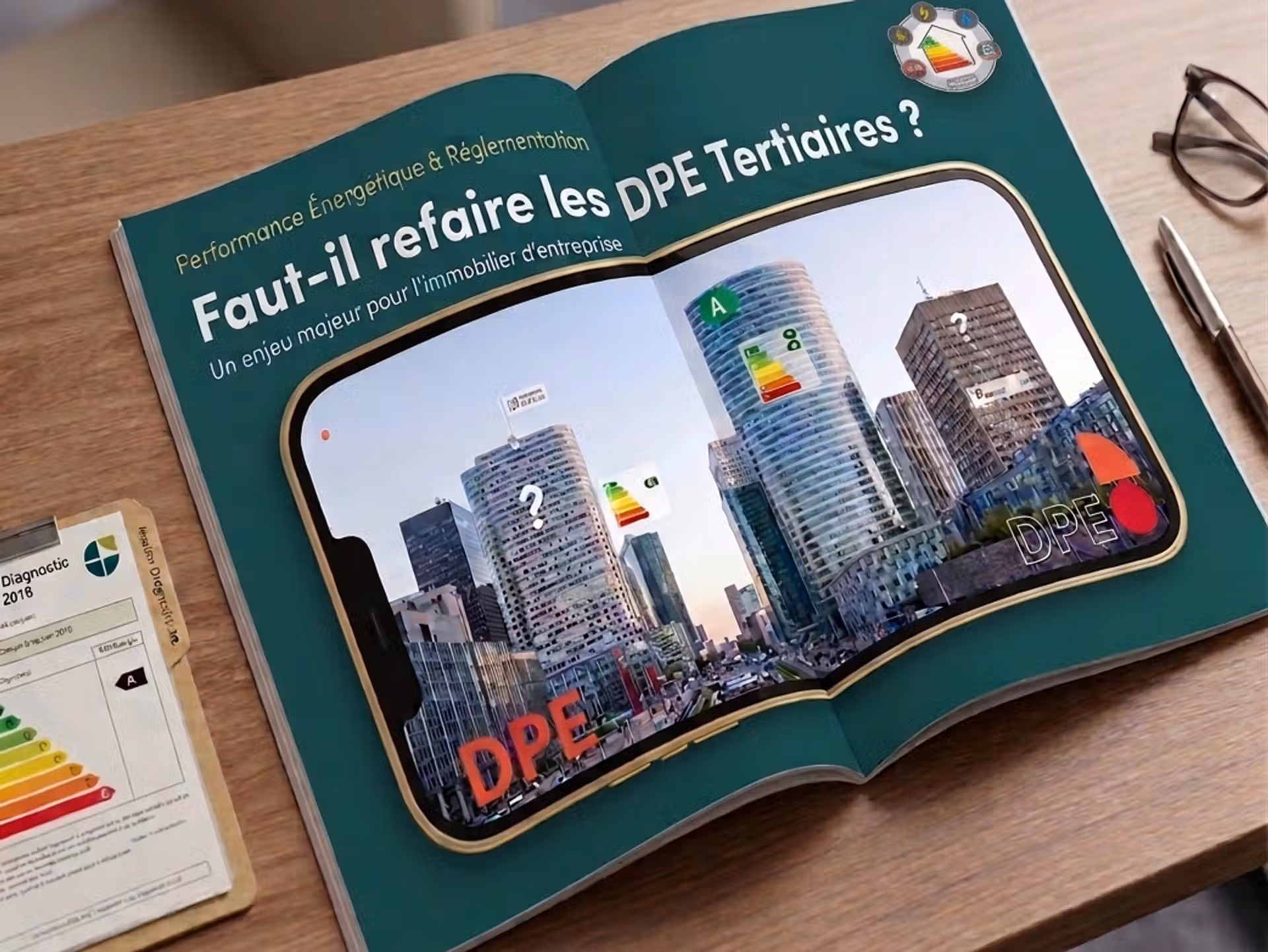 image de bureau avec des logos sur la note DPE