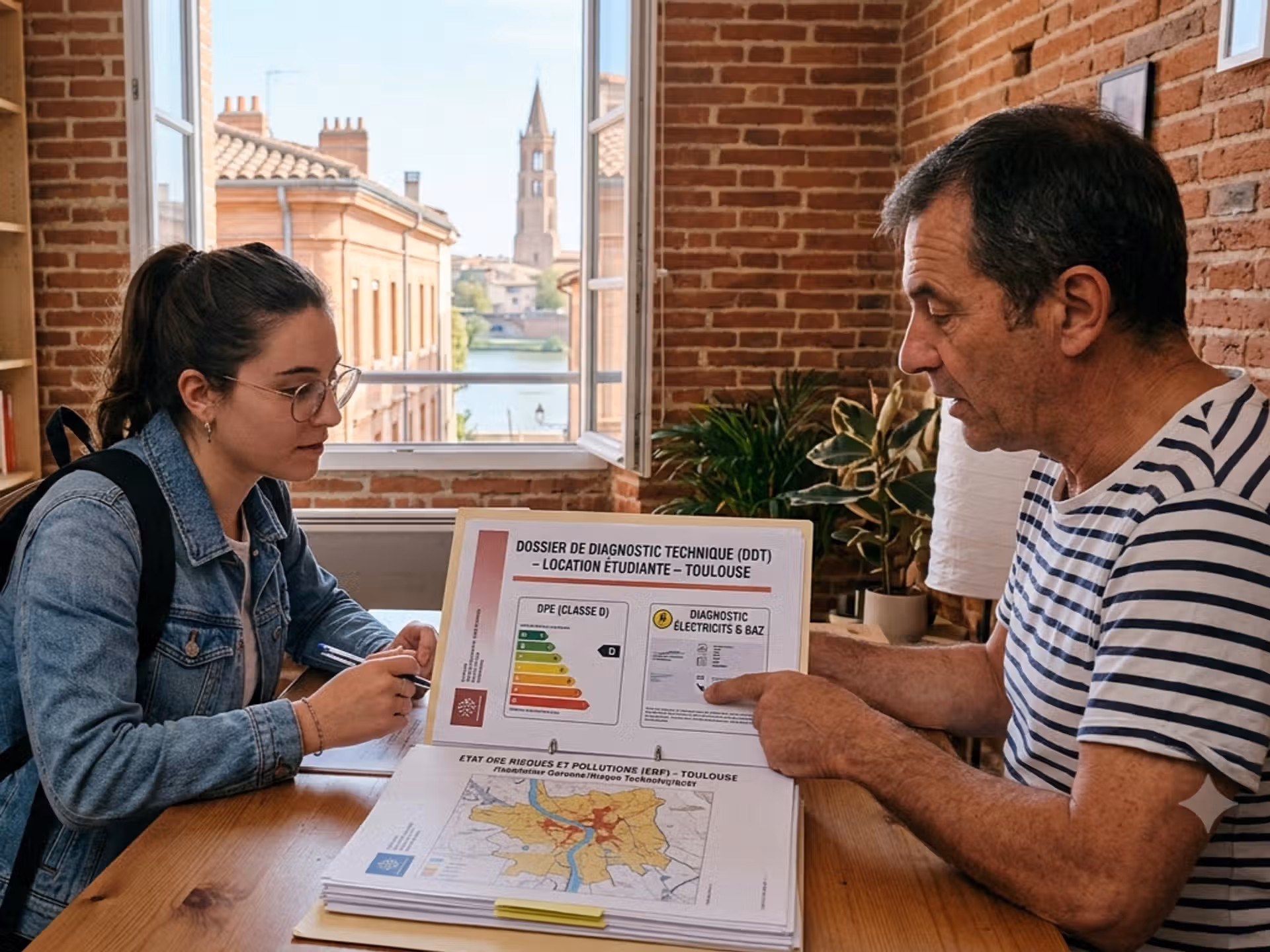 Un bailleur présente un contrat de location avec les diagnostics immobiliers obligatoire à une étudiante